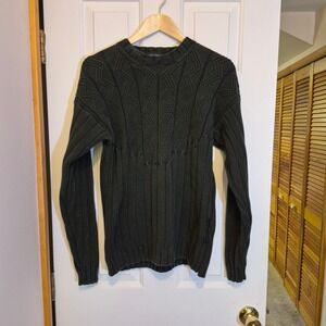 Nautica Mens Medium Dark Green 100% Cotton Cable Knit Crew Neck Sweater VDR 556